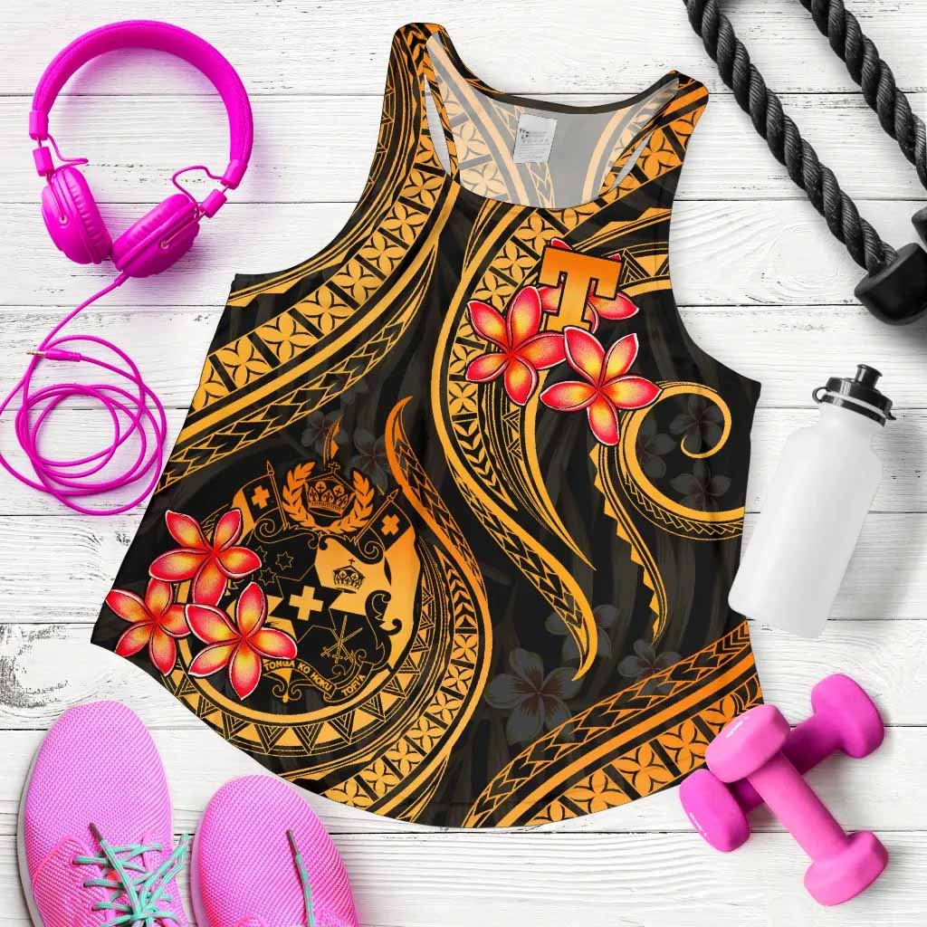 Tonga Polynesian Women Racerback Tank - Gold Plumeria
