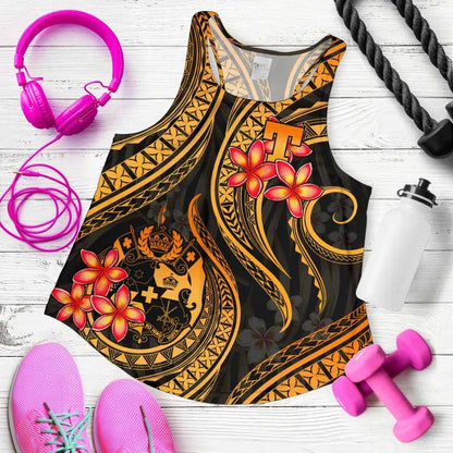 Tonga Polynesian Women Racerback Tank - Gold Plumeria