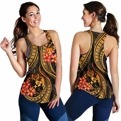 Tonga Polynesian Women Racerback Tank - Gold Plumeria