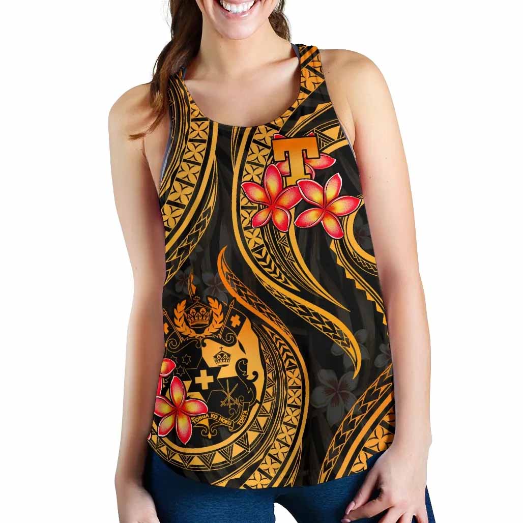 Tonga Polynesian Women Racerback Tank - Gold Plumeria