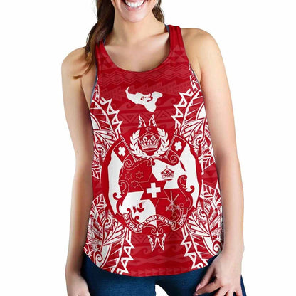 Tonga Polynesian Women Tank Top Map Red White