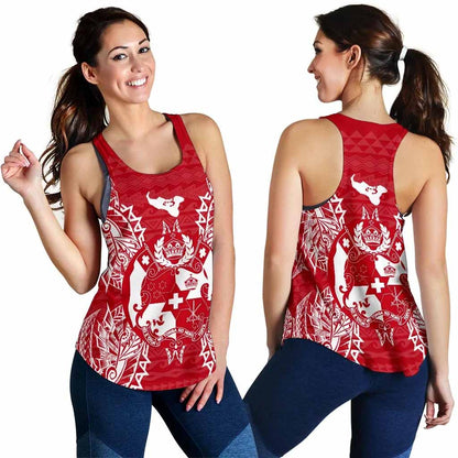 Tonga Polynesian Women Tank Top Map Red White