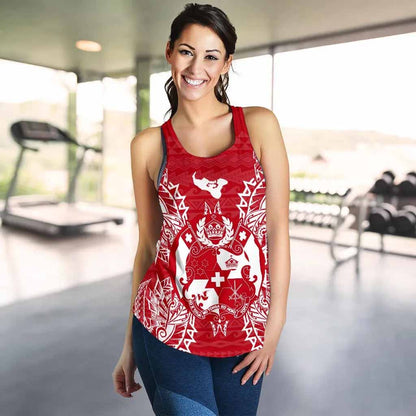 Tonga Polynesian Women Tank Top Map Red White