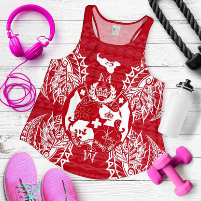 Tonga Polynesian Women Tank Top Map Red White