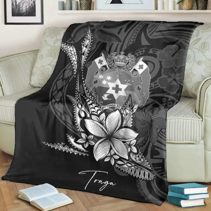 Tonga Premium Blanket - Fish With Plumeria Flowers Style