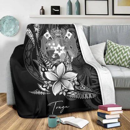 Tonga Premium Blanket - Fish With Plumeria Flowers Style