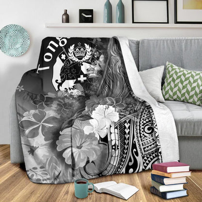 Tonga Premium Blanket - Humpback Whale with Tropical Flowers (White)