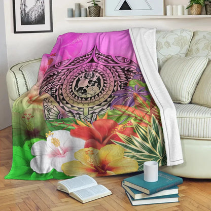 Tonga Premium Blanket - Manta Ray Tropical Flowers