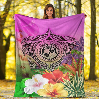Tonga Premium Blanket - Manta Ray Tropical Flowers