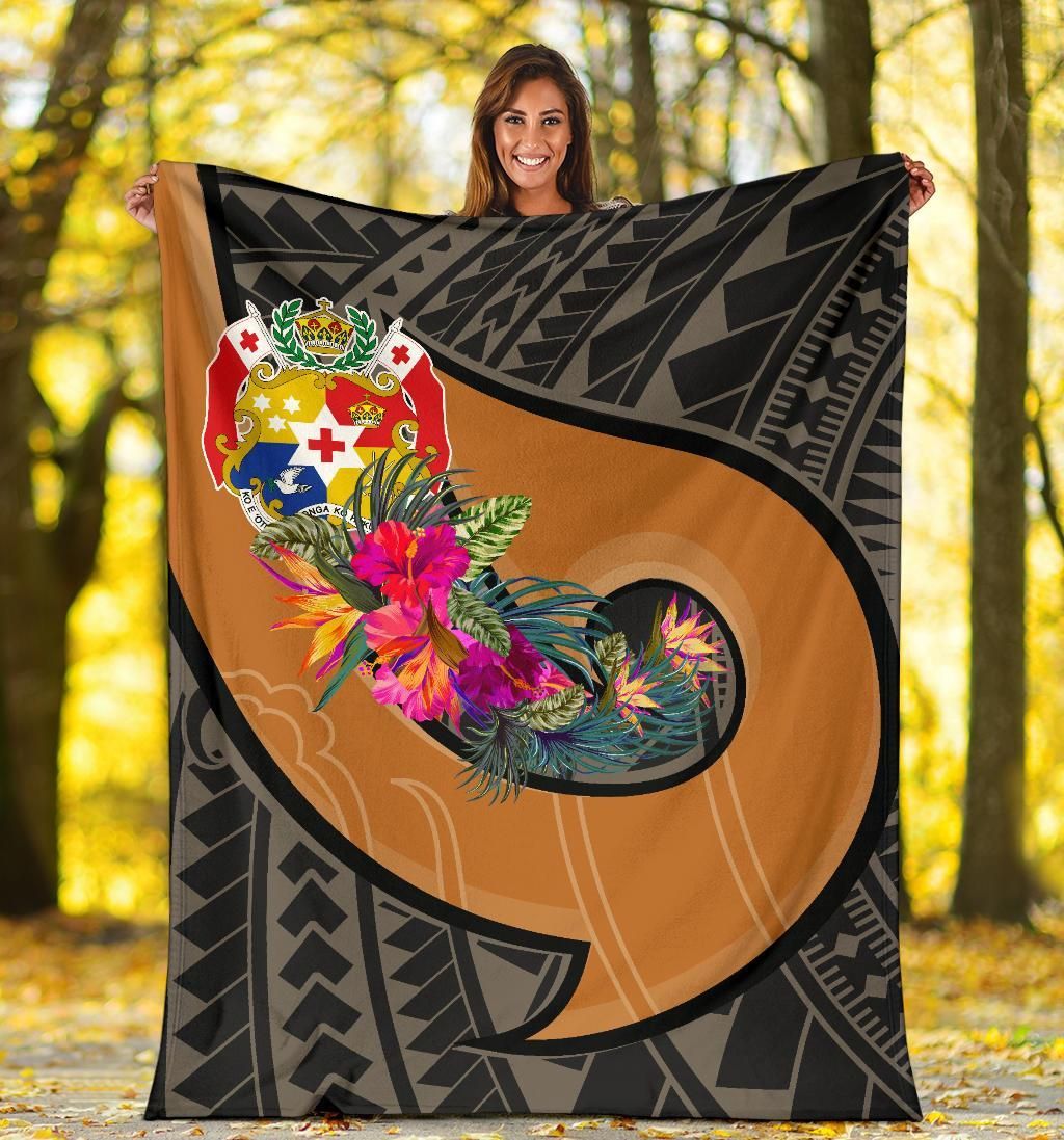 Tonga Premium Blanket - Polynesian Hook And Hibiscus ( Nude)