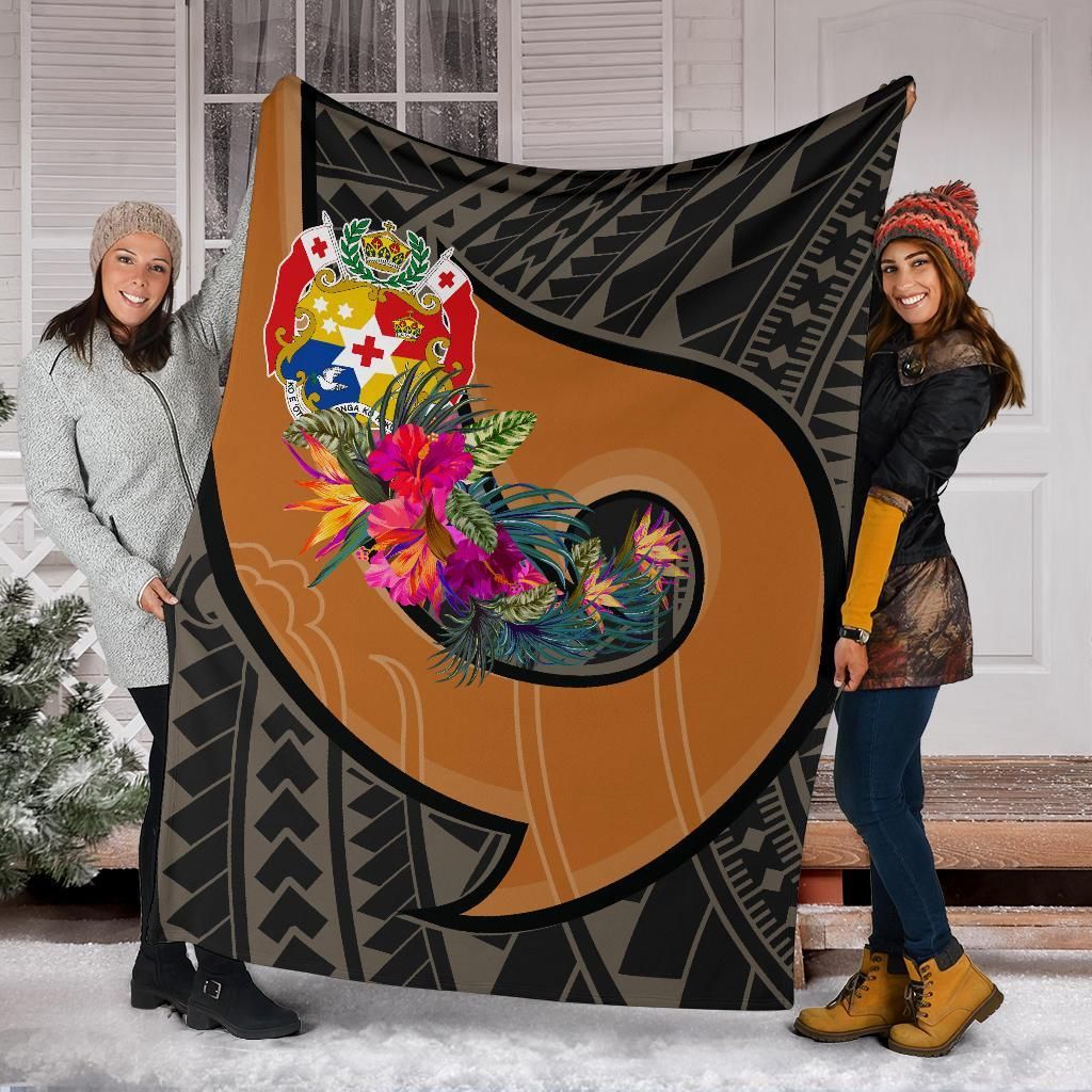 Tonga Premium Blanket - Polynesian Hook And Hibiscus ( Nude)