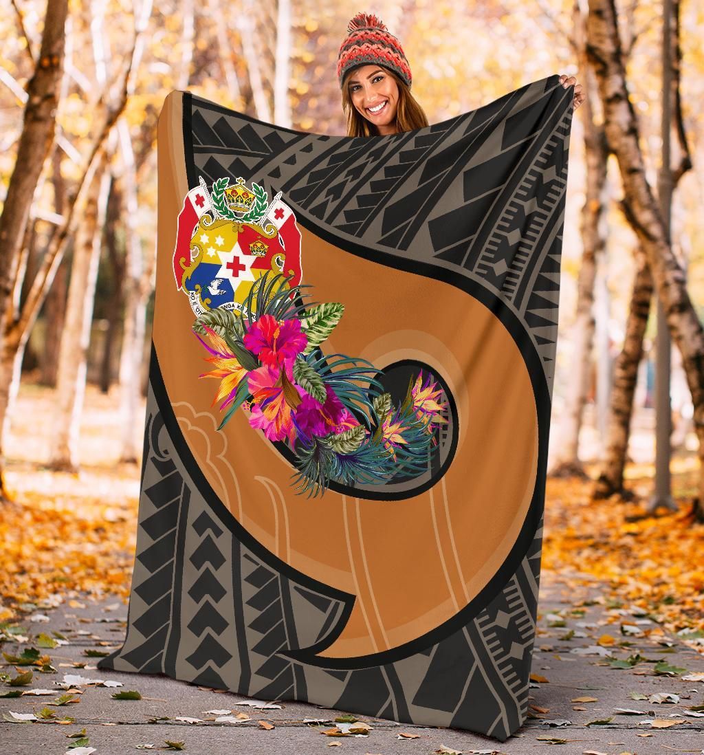 Tonga Premium Blanket - Polynesian Hook And Hibiscus ( Nude)