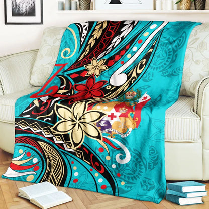 Tonga Premium Blanket - Tribal Flower With Special Turtles Blue Color