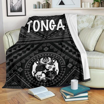 Tonga Premium Blanket - Tonga Seal With Polynesian Tattoo Style (Black)
