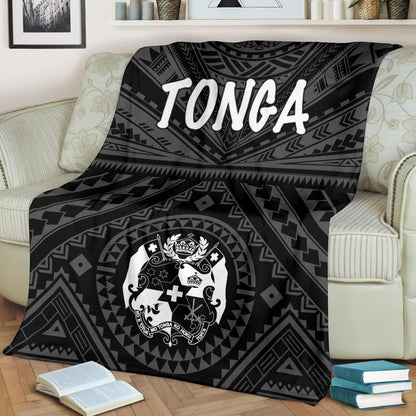 Tonga Premium Blanket - Tonga Seal With Polynesian Tattoo Style (Black)