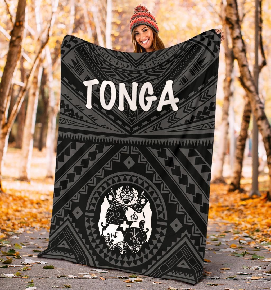 Tonga Premium Blanket - Tonga Seal With Polynesian Tattoo Style (Black)