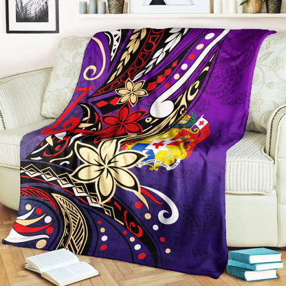 Tonga Premium Blanket - Tribal Flower With Special Turtles Purple Color