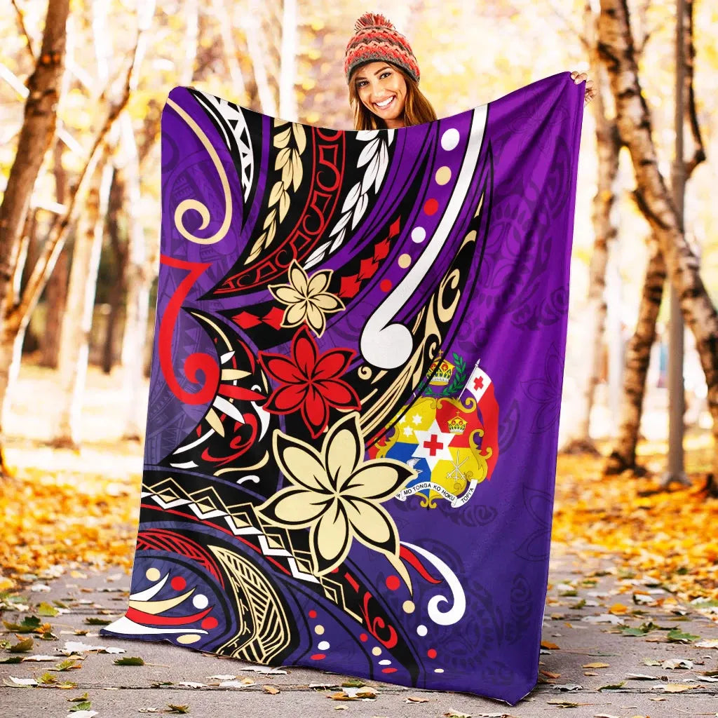 Tonga Premium Blanket - Tribal Flower With Special Turtles Purple Color