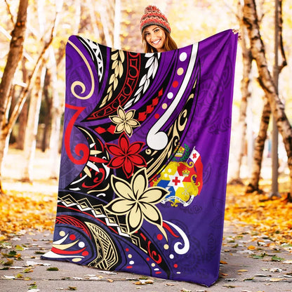 Tonga Premium Blanket - Tribal Flower With Special Turtles Purple Color
