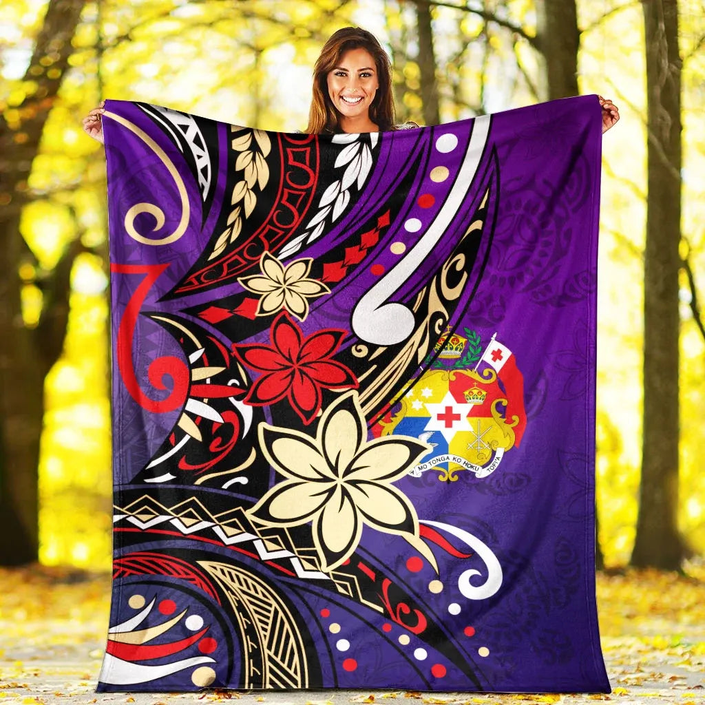 Tonga Premium Blanket - Tribal Flower With Special Turtles Purple Color