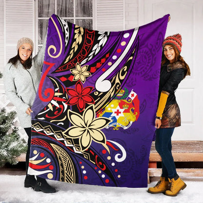Tonga Premium Blanket - Tribal Flower With Special Turtles Purple Color