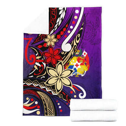 Tonga Premium Blanket - Tribal Flower With Special Turtles Purple Color