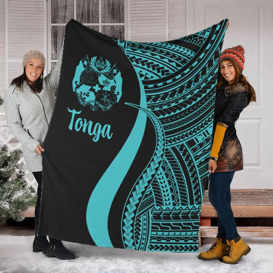 Tonga Premium Blanket - Turquoise Polynesian Tentacle Tribal Pattern