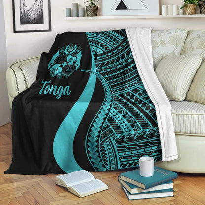 Tonga Premium Blanket - Turquoise Polynesian Tentacle Tribal Pattern
