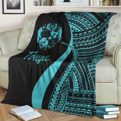 Tonga Premium Blanket - Turquoise Polynesian Tentacle Tribal Pattern