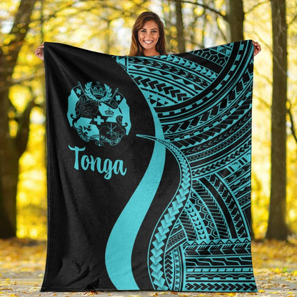 Tonga Premium Blanket - Turquoise Polynesian Tentacle Tribal Pattern