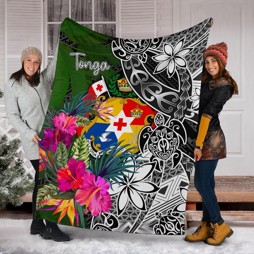 Tonga Premium Blanket - Turtle Plumeria Banana Leaf