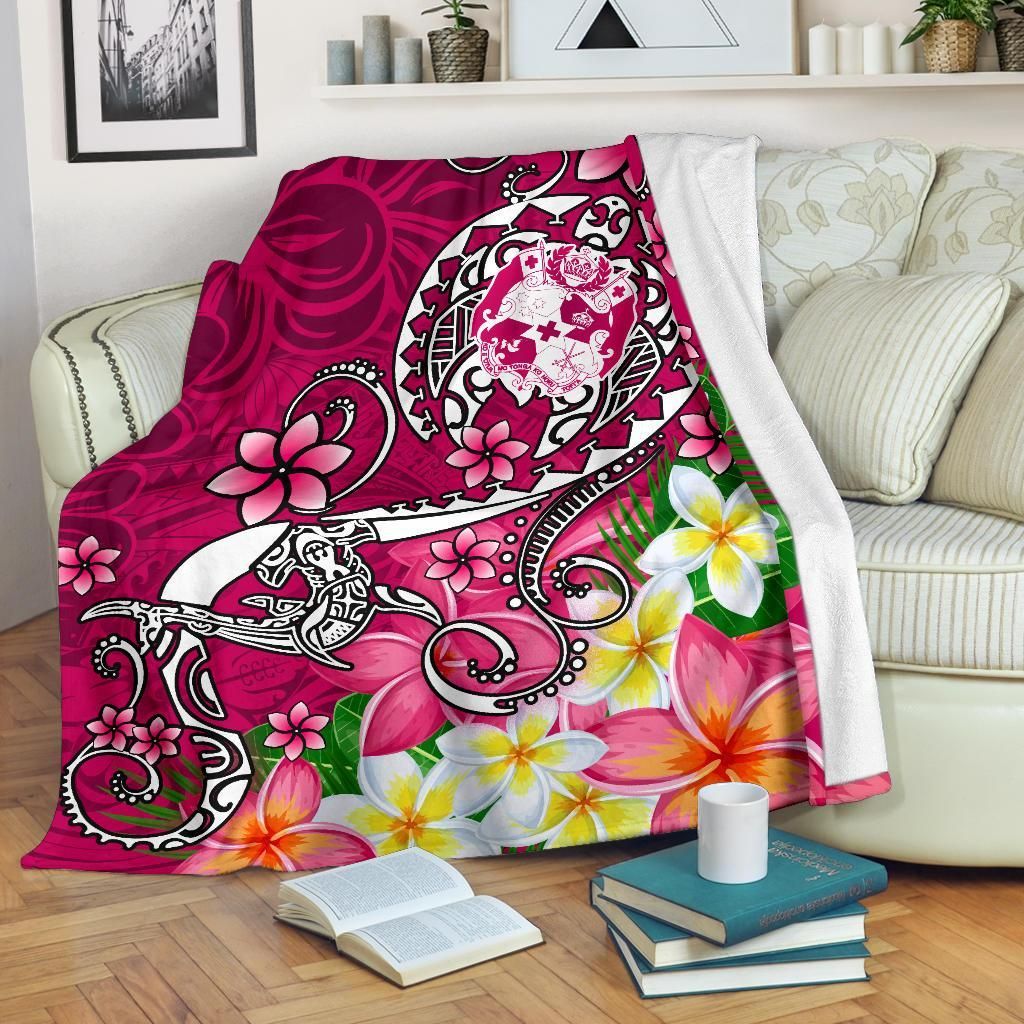 Tonga Premium Blanket - Turtle Plumeria (Pink)