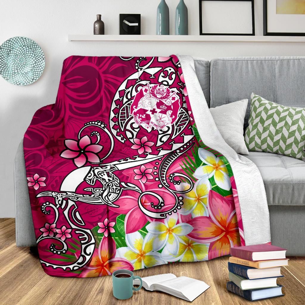 Tonga Premium Blanket - Turtle Plumeria (Pink)