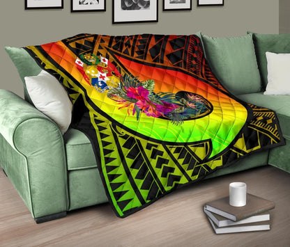 Tonga Premium Quilt - Polynesian Hook And Hibiscus ( Reggae)