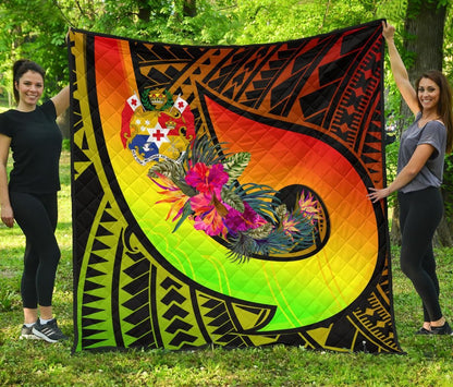 Tonga Premium Quilt - Polynesian Hook And Hibiscus ( Reggae)