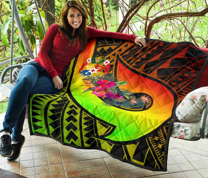 Tonga Premium Quilt - Polynesian Hook And Hibiscus ( Reggae)