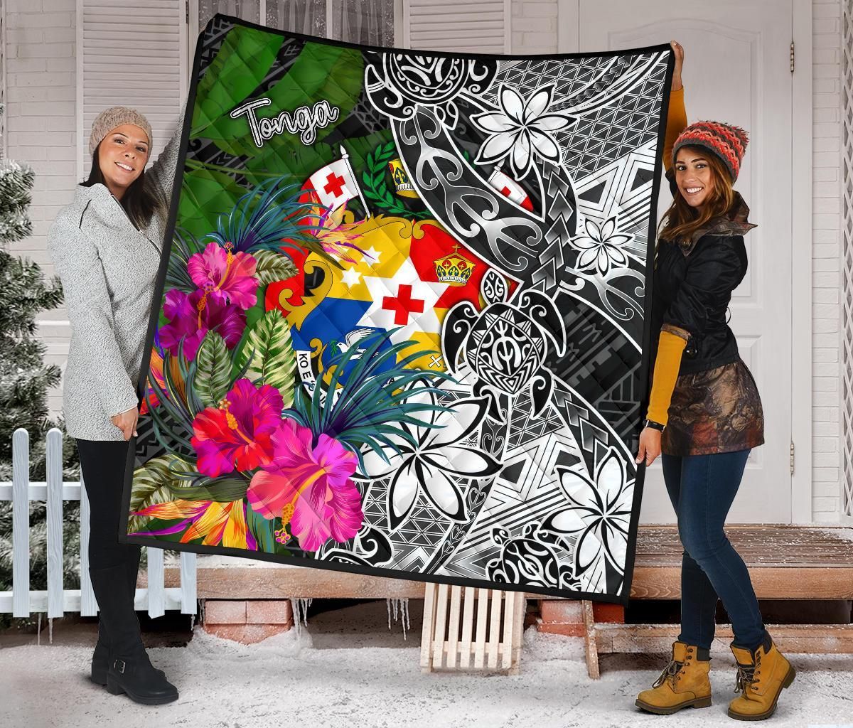 Tonga Premium Quilt - Turtle Plumeria Banana Leaf