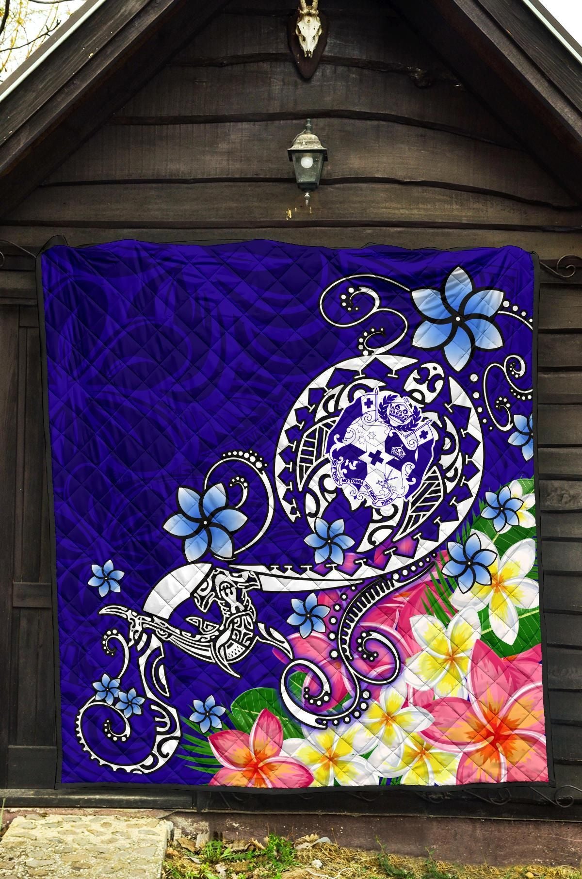 Tonga Premium Quilt - Turtle Plumeria (Blue)