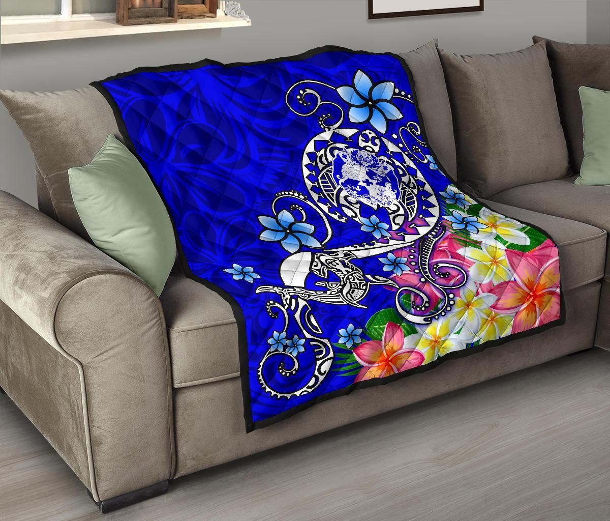 Tonga Premium Quilt - Turtle Plumeria (Blue)