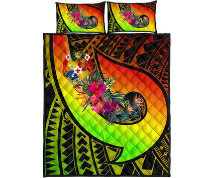 Tonga Quilt Bed Set - Polynesian Hook And Hibiscus ( Reggae)