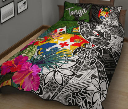 Tonga Quilt Bed Set - Turtle Plumeria Banana Leaf