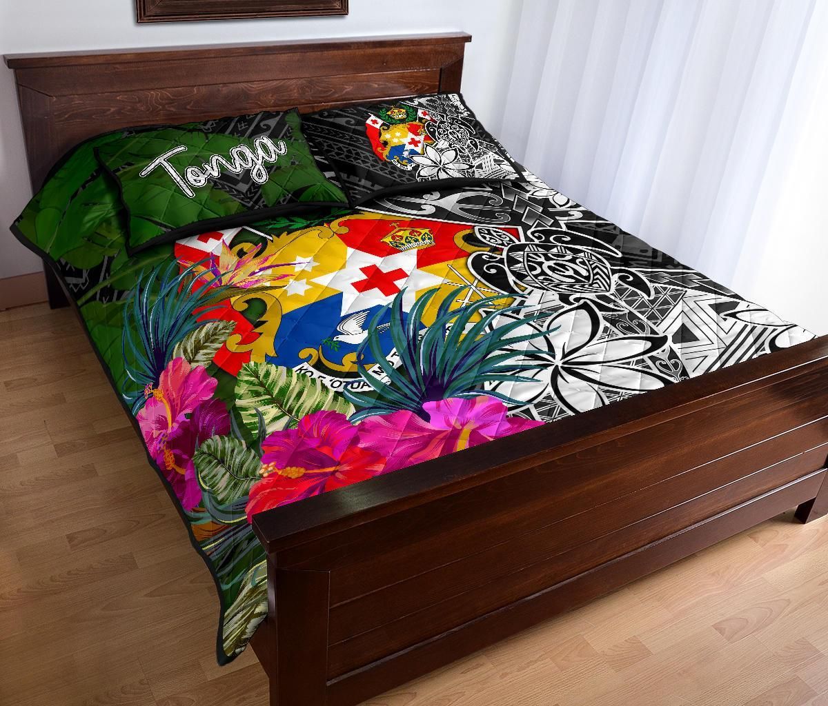 Tonga Quilt Bed Set - Turtle Plumeria Banana Leaf
