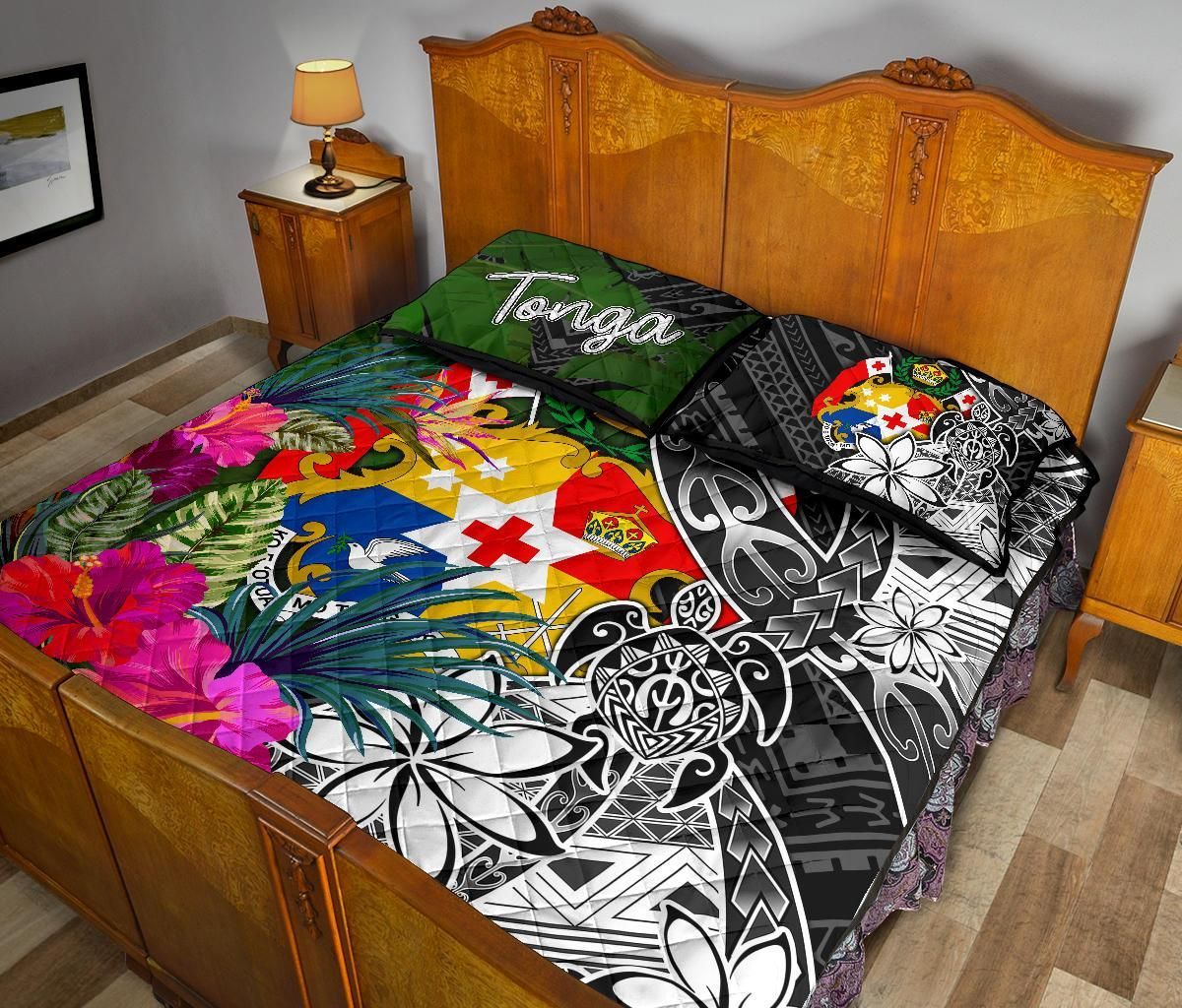 Tonga Quilt Bed Set - Turtle Plumeria Banana Leaf