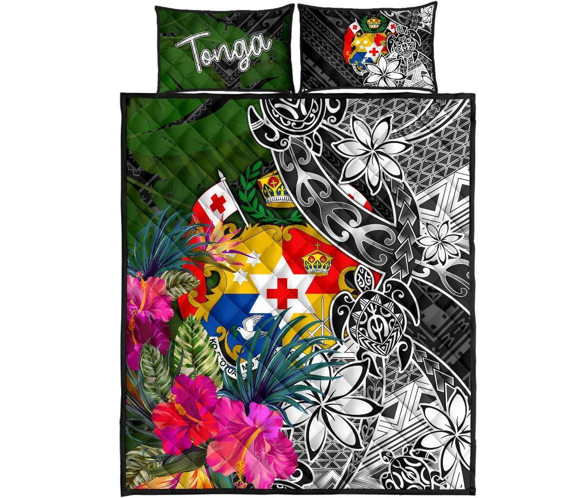 Tonga Quilt Bed Set - Turtle Plumeria Banana Leaf