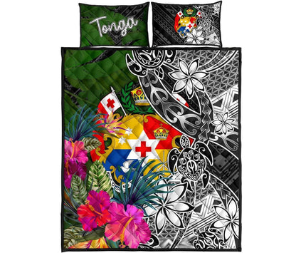 Tonga Quilt Bed Set - Turtle Plumeria Banana Leaf