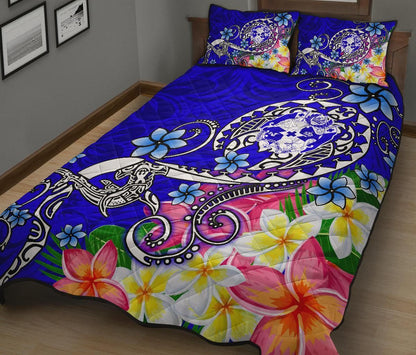 Tonga Quilt Bed Set - Turtle Plumeria (Blue)