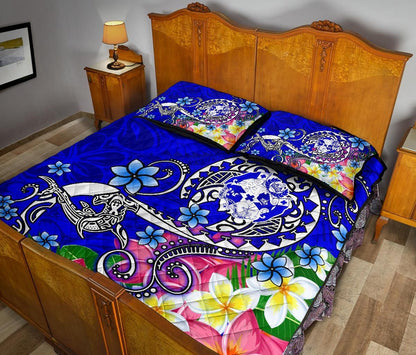 Tonga Quilt Bed Set - Turtle Plumeria (Blue)