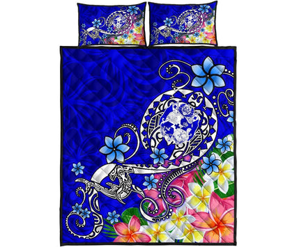 Tonga Quilt Bed Set - Turtle Plumeria (Blue)