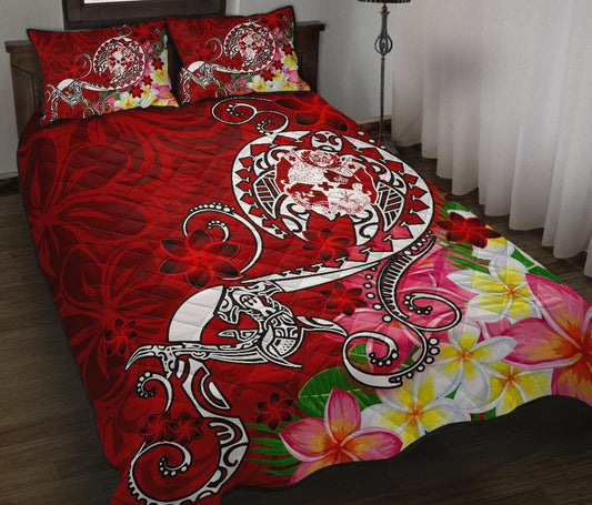 Tonga Quilt Bed Set - Turtle Plumeria (Red)