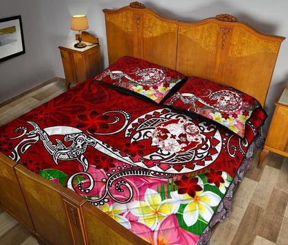 Tonga Quilt Bed Set - Turtle Plumeria (Red)